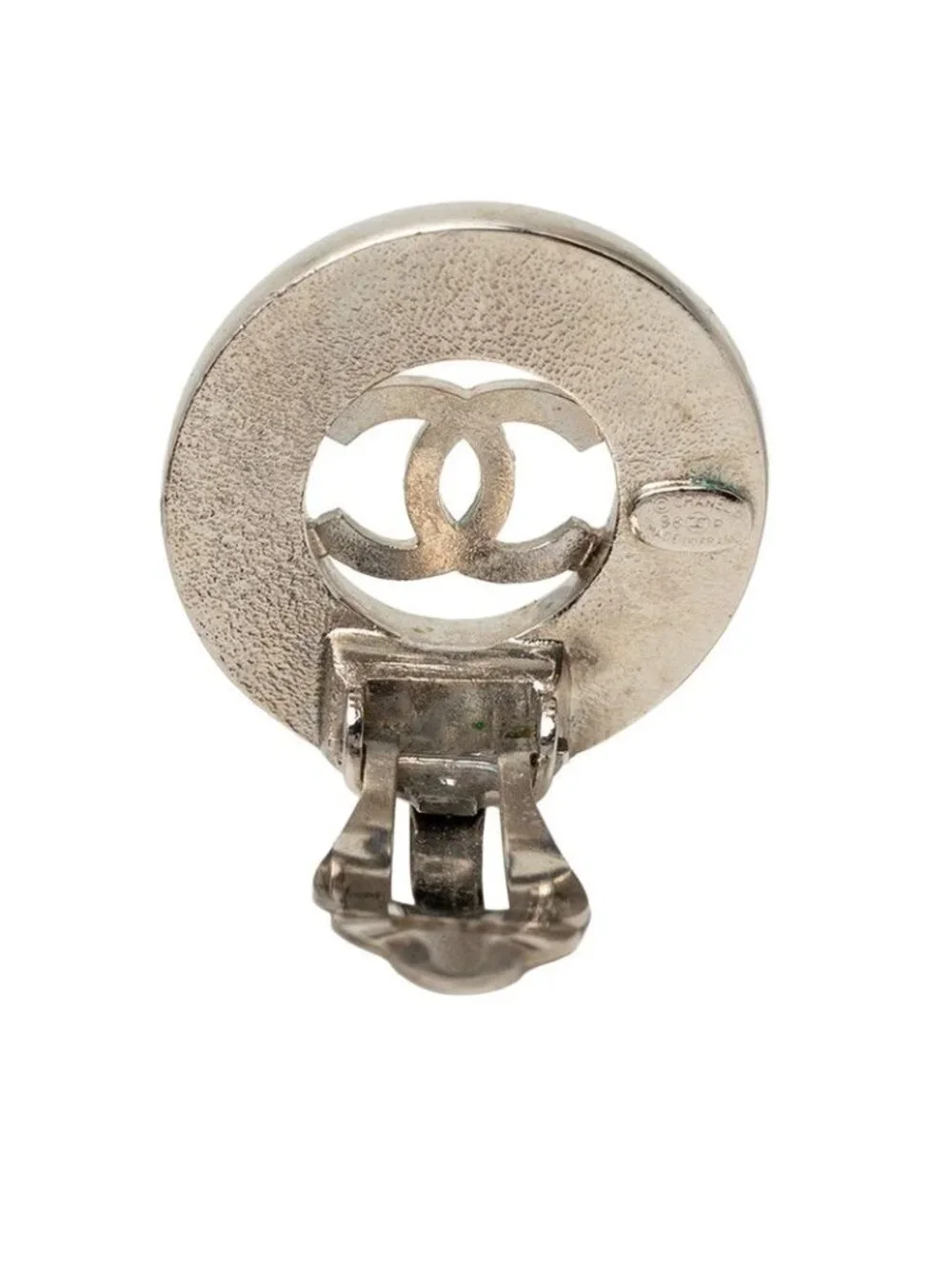 Chanel Vintage CC Logo Earrings Silver Metal